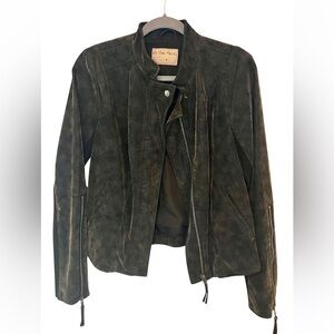 Free People We The Free Faux Suede Moto Jacket Olive/Brown Size M Fitted
